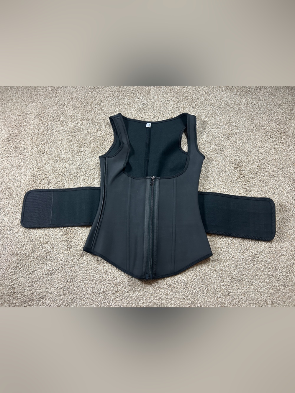 Women’s Black Workout Waist Trainer Sweat Vest Compression Girdle Zip Front